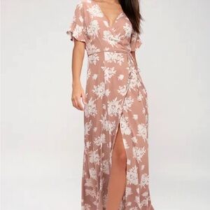 Temp price drop!Lulus Posy for a Picture Mauve Pink Floral Print Wrap Maxi Dress